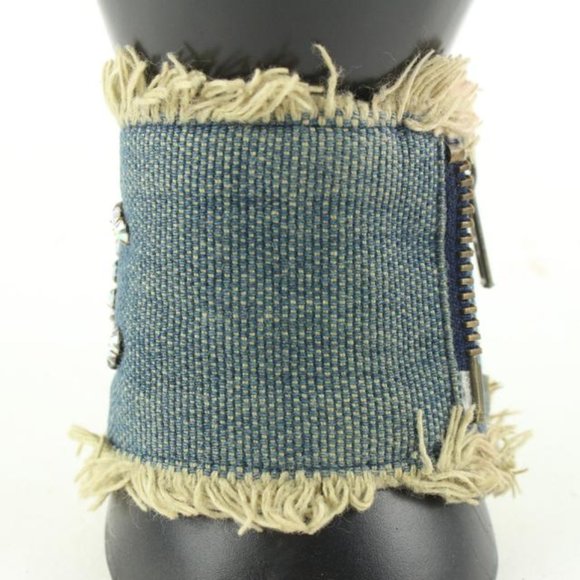 Chanel 01p Denim CC Crystal Logo Cuff Bracelet - Picture 7 of 12